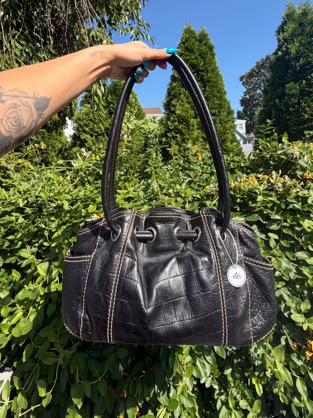 Vintage Tignanello Y2K Black Croc Embossed Leather Cloud Shoulder Bag